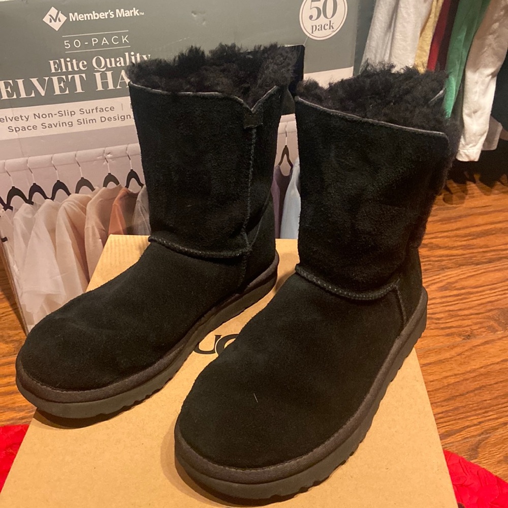 UGG black boots with side buckle. Size 8